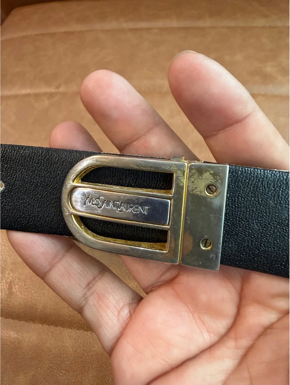 Vintage Yves Saint Laurent two tone buckle reversible belt